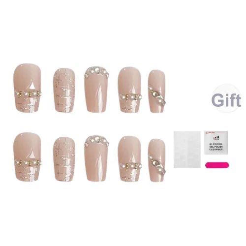 JIABITU Телесный CHANEL Inspired Съемный Стиль False Nail Короткий LADDER Однотонный Smudge Стразы Украшенный