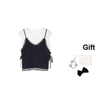 Fstudio Korean Style Petite Lace Trim Camisole Layered Casual Suit Women's