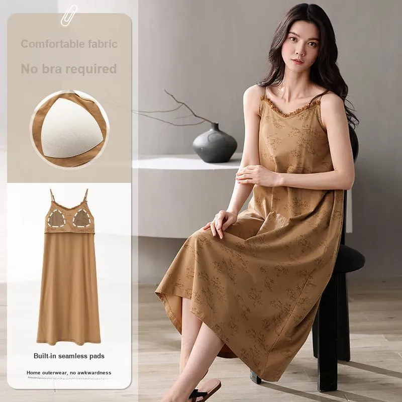 XIAFENYAN Nightgown Women's Brown-1