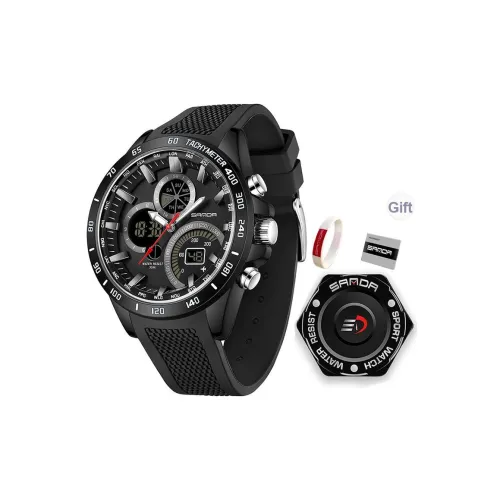 Sanda Электронный + Кварцевый механизм Силиконовый ремешок Часы Мужские Черный циферблат