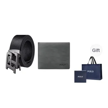 POLO Cow Leather Men's Belt Men's Gunmetal Width 3.5CM