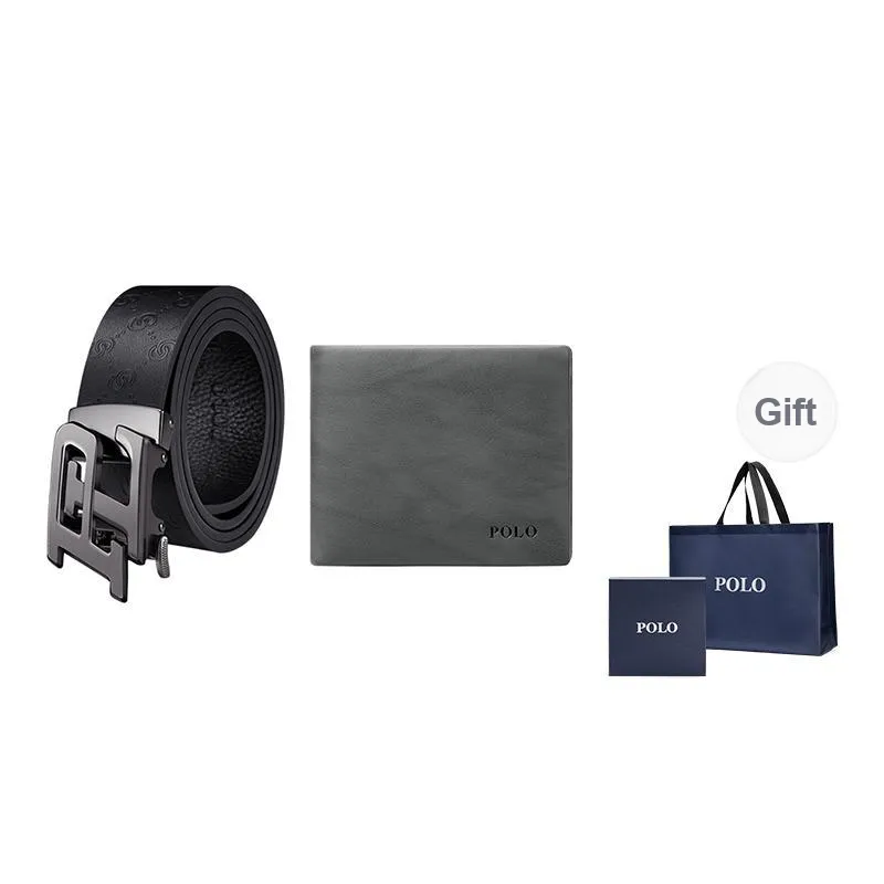 POLO Cow Leather Men's Belt Men's Gunmetal Width 3.5CM-0