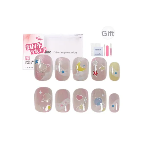 Yun Yue Joe Многоцветный Дофаминовая одежда Звезда и луна Tale Освежающий Розовый Милый False Nail Короткий LADDER 15mm