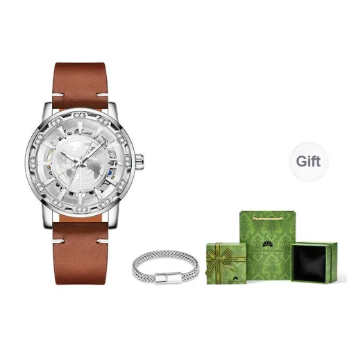 Corriberty Mechanical Movement Genuine Leather Strap Watch Men's Watches Cut Out Dial