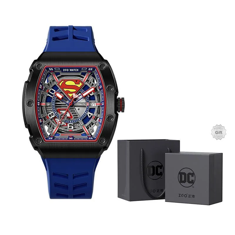 Zgo Warner DC Mechanical Movement Rubber Band Strap Watch Men's Watches Black Dial-7