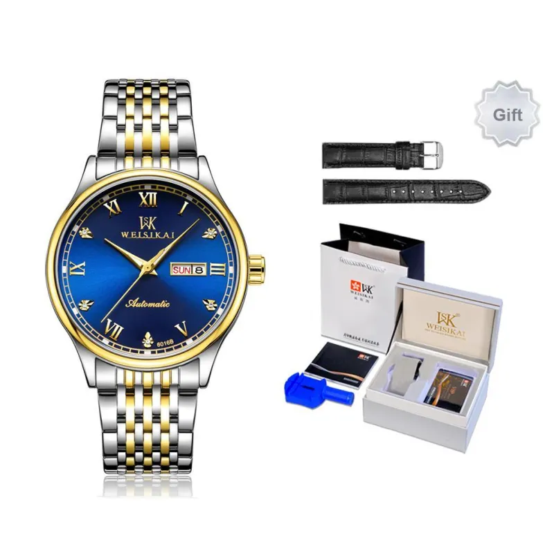 WSK Automatic Mechanical Movement Stainless Steel Strap Men's Watches Blue Dial-5