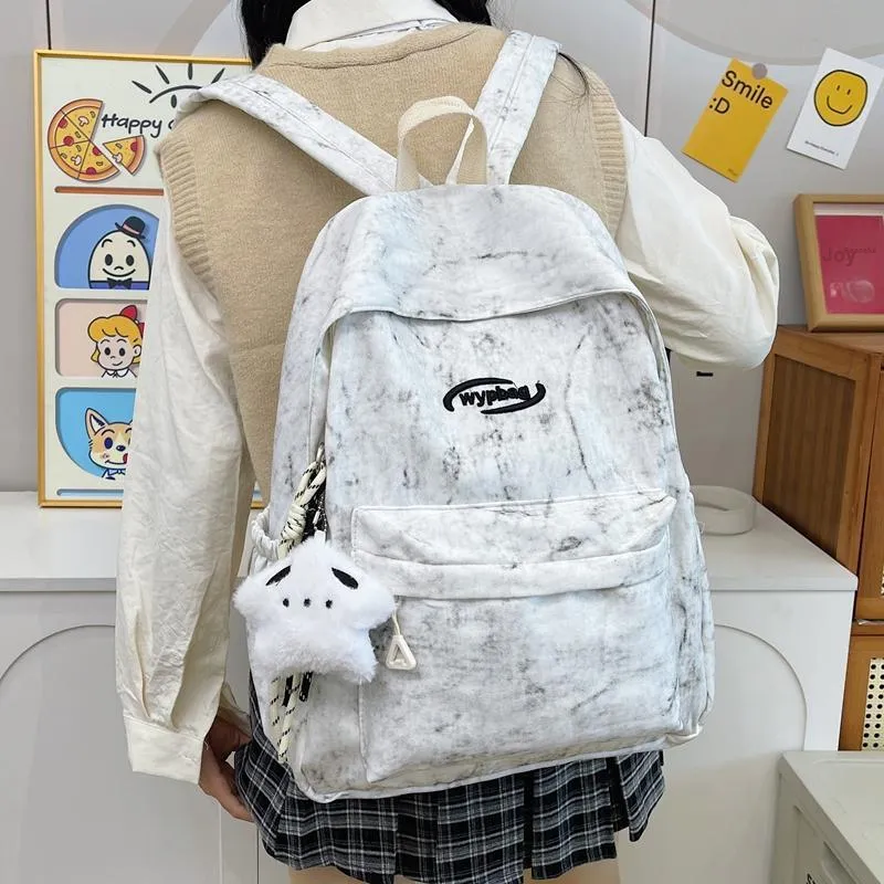 BUBM Nylon Backpack Regular Unisex White/Black/Burgundy/Blue-23