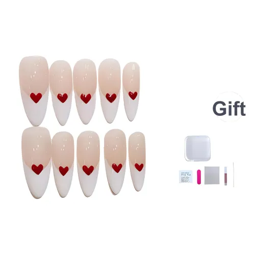 A Few More Cute French Heart False Nail Oval Long White Nude Cute