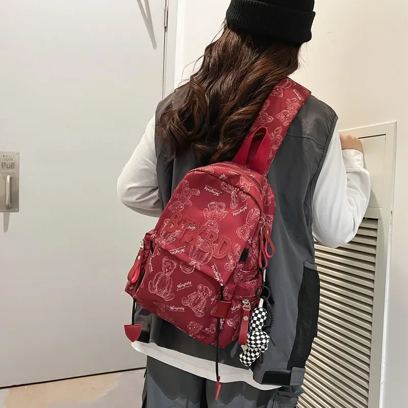 Morellybear Nylon Backpack Shoulder Bag Crossbody Bag Sling Bag Regular Unisex Black/Red/White/Green-10