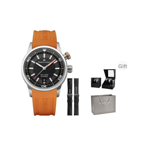 MAURICE LACROIX Автоматический Механический Часы Мужские 42 мм 42 Черный Циферблат Корпус из Нержавеющей Стали Резиновый Ремешок