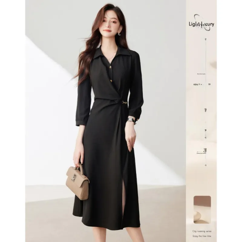 Like The Age Of Water Fall Long Sleeved Dresses Loose Fit Women's Black-2