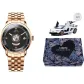 Black Dial-Gold Steel Band