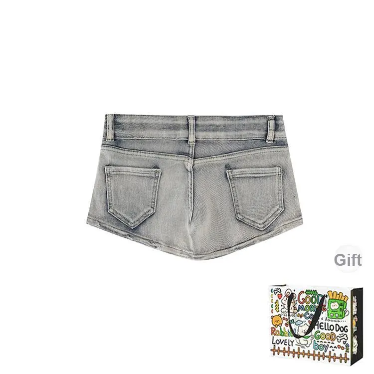 PZHK Denim Shorts Women's Vintage Blue Shopping Bag-1