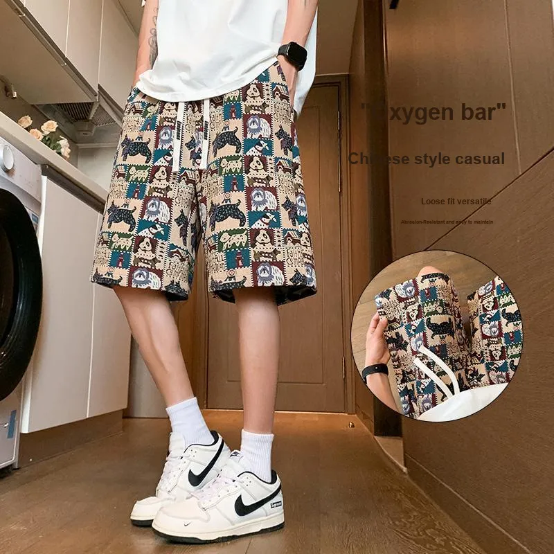 Yiwen Casual Shorts Unisex Embroidery Dog-2
