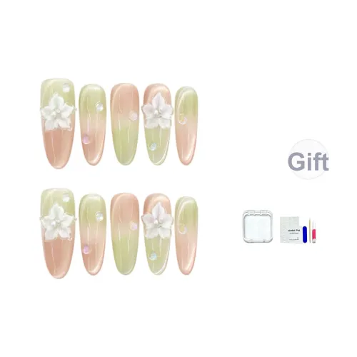 JINGCHANXUE Персик Лайм Весенний Летний Смешанный Ручная работа Искусственный Ногтик Овал Легкий и Прозрачный Градиент Кошачий глаз 16 мм