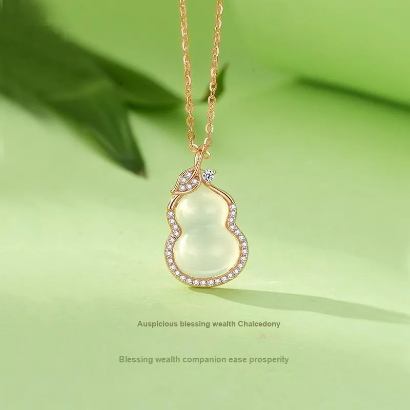 Artisan Lock Heart Jade Natural Chalcedony Jade Necklaces Women's-1