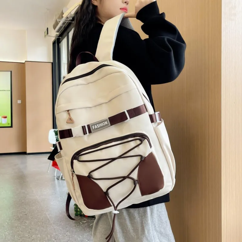 URBAN FOREST Nylon Backpack Unisex White/Violet/Ginger Yellow/Emerald Green-4