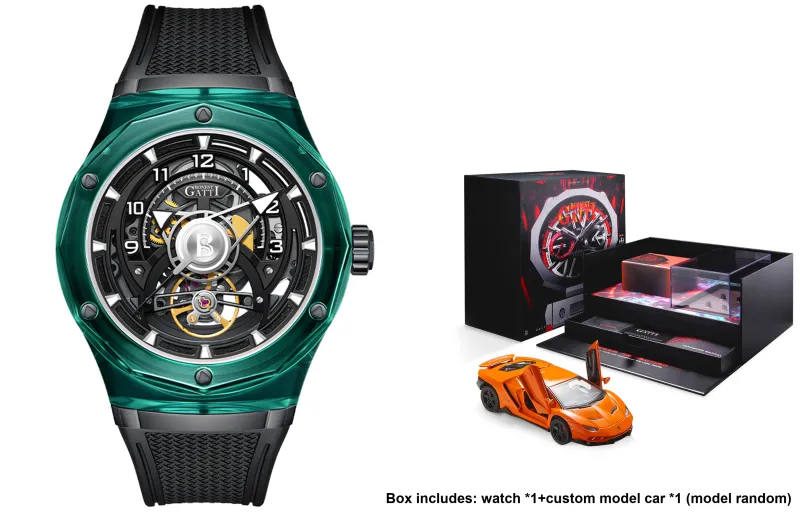 BONEST GATTI Automatic Mechanical Movement Rubber Strap Watch Men's Watches Black Dial-18