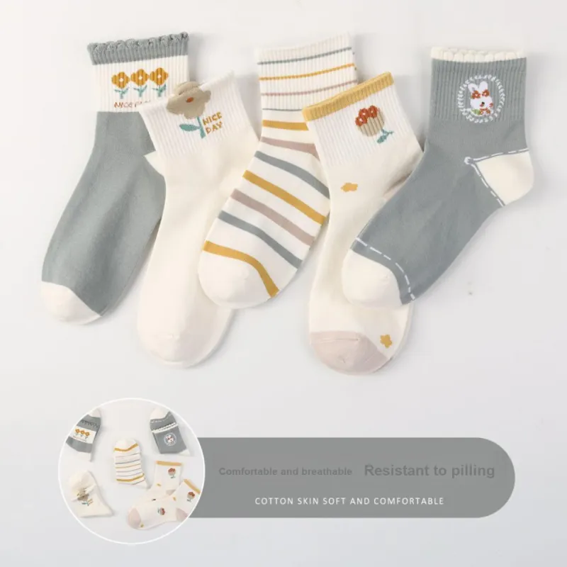H YXIANG Mid Calf Socks Women's 5 Pack Mixed Color-4