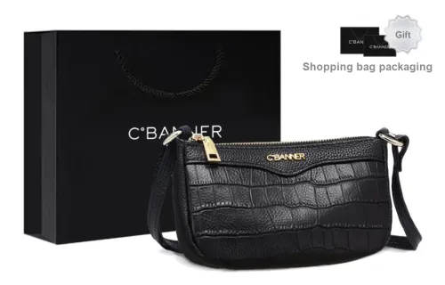 C°BANNER Cow Leather With Synthetic Leather Shoulder Bag, Crossbody Bag Regular Women's Black