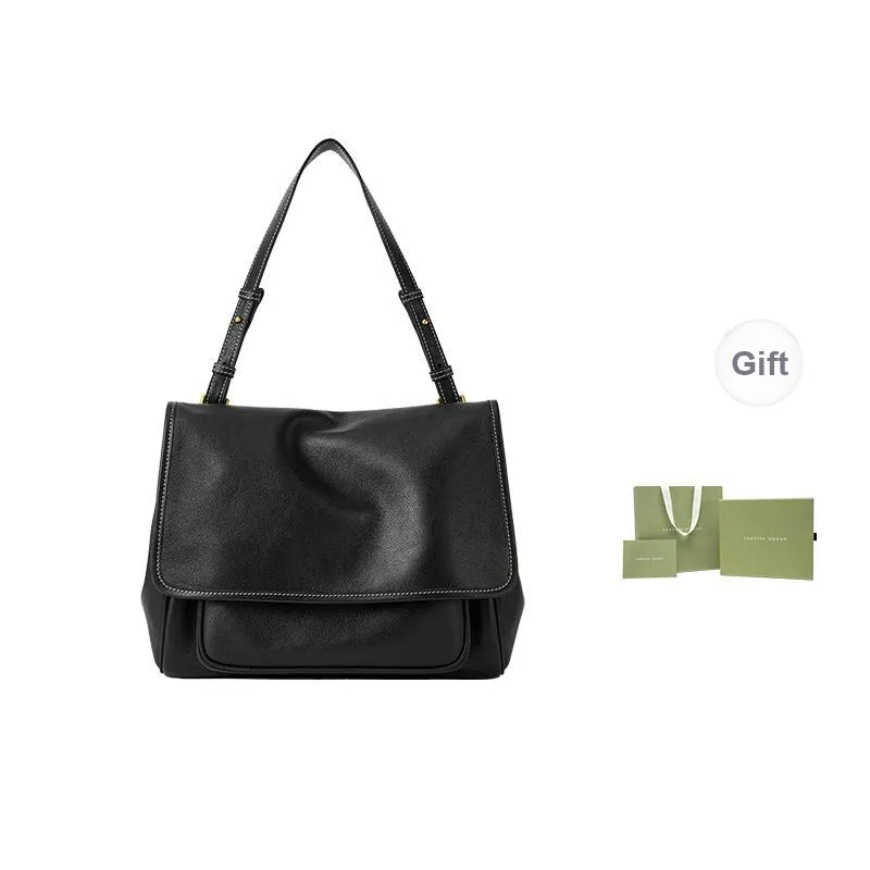 VANESSA HOGAN Cow Leather Shoulder Bag Women's Obsidian Black/Cocoa Red Brown-0