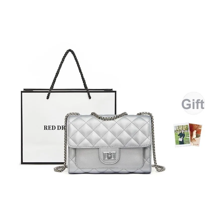 RED DRAGONFLY Cow Leather Genuine Leather Chain Small Square Bag Crossbody Bag Shoulder Bag Regular Women's Black/White