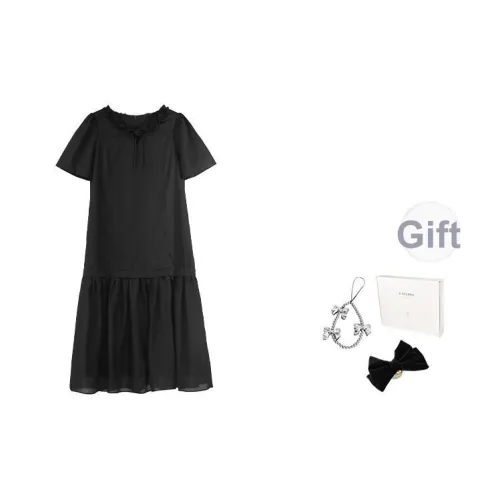 Fstudio Летний Корейский стиль Элегантный Круглый вырез Кружево с отделкой Кружево Вверх Короткий рукав Платье Женское