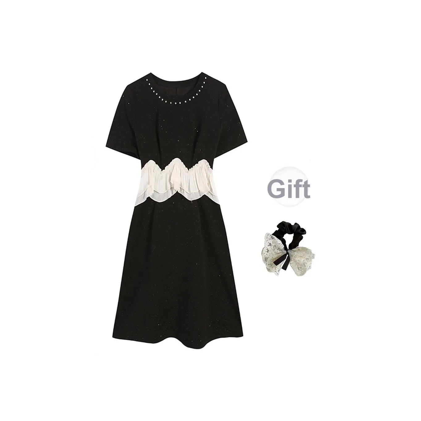 PAVEA Short Sleeved Dresses Women's Black+Hair Tie Comes With