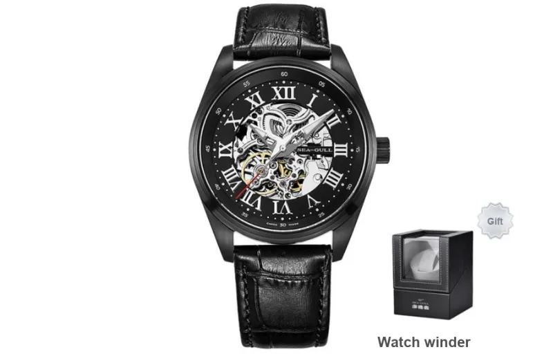 Sea Gull Edge Collection Automatic Mechanical Movement Genuine Leather Strap Watch Men's Watches Cut Out Dial-17