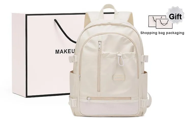 MAKEUP KITTEN Nylon Fabric Synthetic Leather Individual Versatile Backpack Large Size Unisex Ecru
