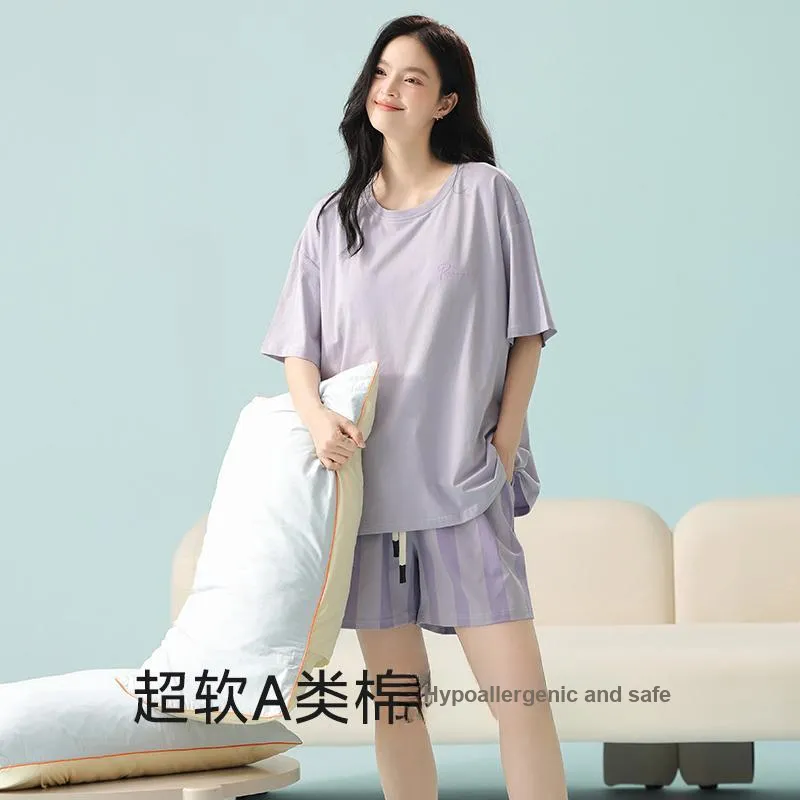 White Ran Pajama Set Women's Light Purple-3