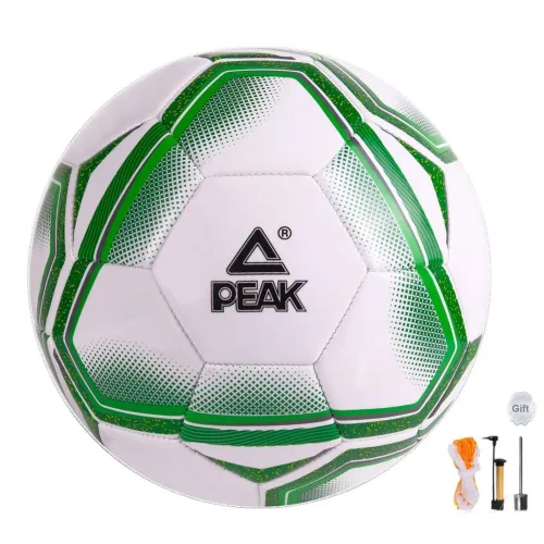 PEAK Size 5 Soccer PVC Machine Stitched Soccer Ball Unisex White Green