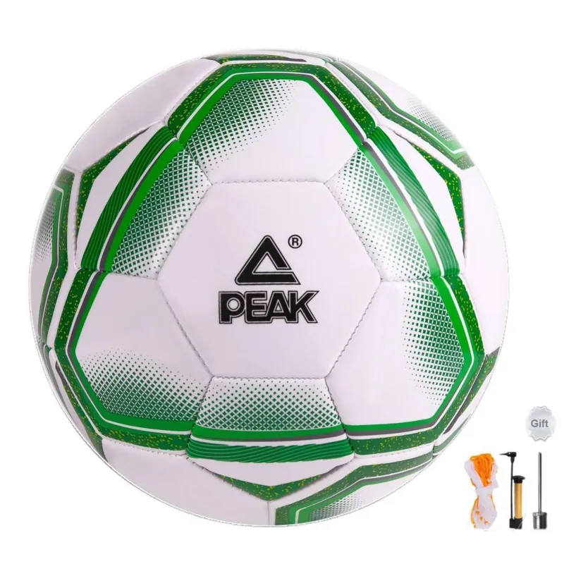 PEAK Size 5 Soccer PVC Machine Stitched Soccer Ball Unisex White Green-0