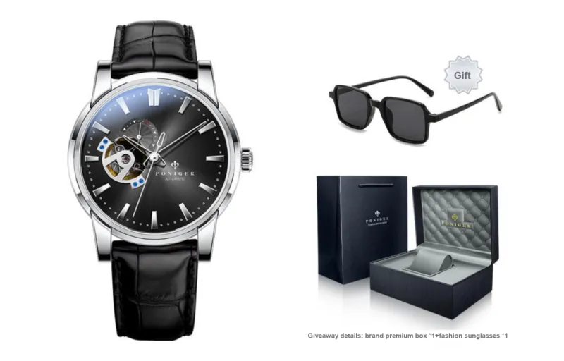PONIGER Mechanical Movement Watch Men's Watches Black Dial P5.19-A-4