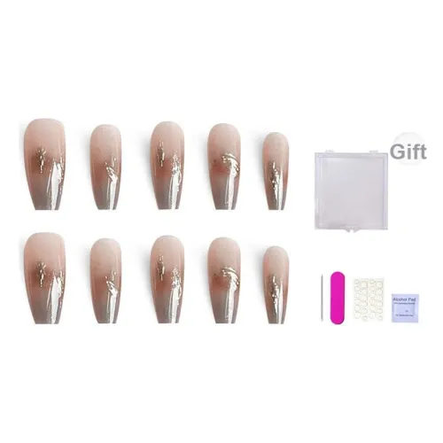 ORANOT Позолоченный Озеро False Nail Длинный Шампанское золото Смужка Градиентный 24мм