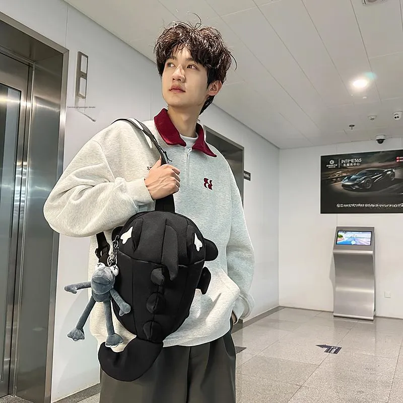 Single Warehouse Nylon Backpack Unisex White/Gray/Black-16