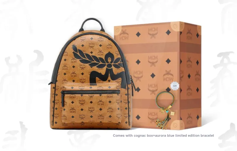 MCM Canvas With Leather Backpack Medium Size Unisex Cognac-5