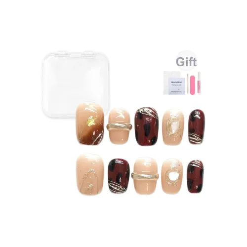 Yun Yue Joe Миндаль Оболочка Ручная Рисованная Смешанный Кофе Стиль Майярд False Nail Короткий ЛАДЬЕР 15мм