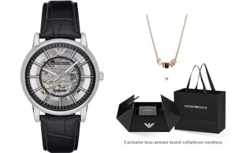 EMPORIO ARMANI Wrist Watch Mechanical Movement Leather Watch Bands Silver Dial Men's Watches Available For Purchase Box