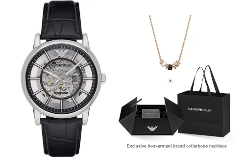 EMPORIO ARMANI Wrist Watch Mechanical Movement Leather Watch Bands Silver Dial Men's Watches Available For Purchase Box