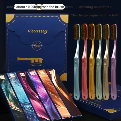 KAMEIER Golden Radiance With Iridescent Colors Toothbrushes Clean 6 Pcs Pack