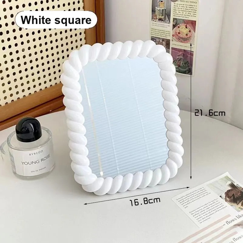 Gentle Welcome Cute Cream Style Dormitory Portable Wall Mounted Stand Desk Bathroom Wall Mounted Make Up Mirrors-3