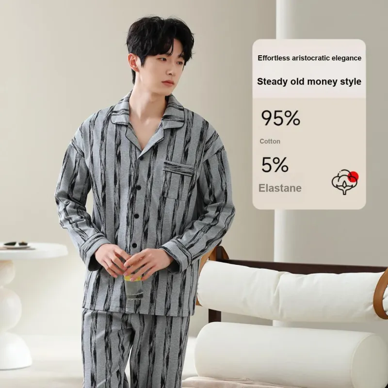 GUJIN Pajama Set Men's 1Gray Stripes-6