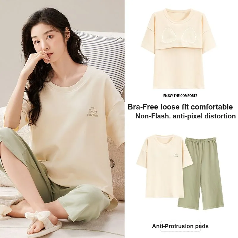 XISHE Pajama Set Women's Khaki & Green-1