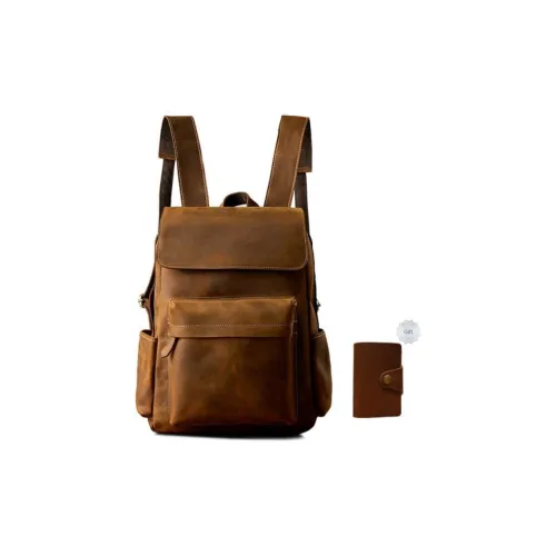 Simple Nature Ручная работа Натуральная кожа Коровья кожа Кожа "Сумасшедшая лошадь" Рюкзак Средний Мужской Темно-коричневый