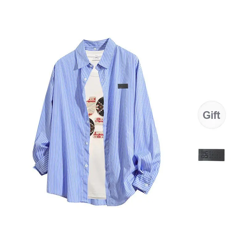 YOSICIL Shirt Unisex Light Blue Striped Comes With White T Shirt-8
