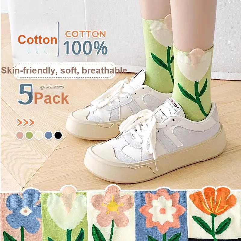 LUOLIAN Mid Calf Socks Women's 5 Pack-2