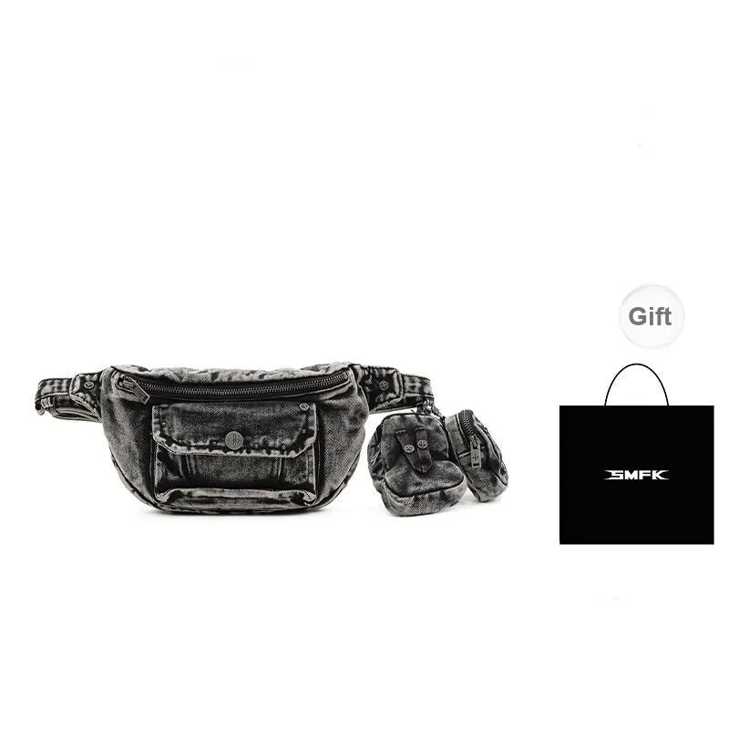 SMFK Rough Twill Denim Fabric Fanny Pack Unisex Storm Gray-0