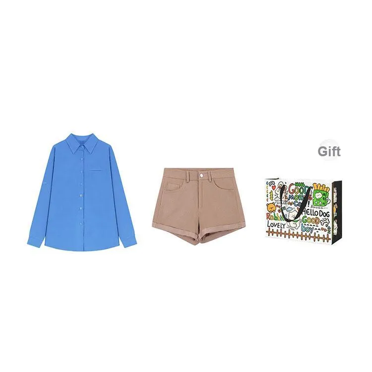 INCO VIBE Casual Suit Women's Blue Shirt/Khaki Shorts