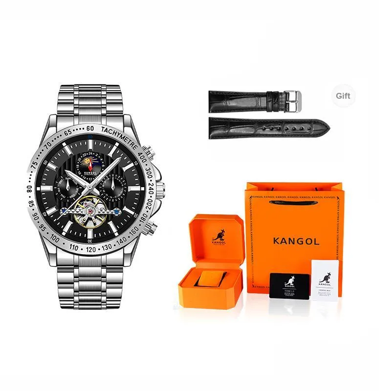 KANGOL Interstellar Series Automatic Mechanical Movement Stainless Steel Strap Watch Men's Watches Black Dial-70